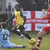 Abraham Odoh missed a first-half chance to put Harrogate Town 2-1 up against Doncaster Rovers. Pictures: Paul Thompson/ProSportsImages