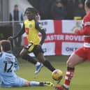 Abraham Odoh missed a first-half chance to put Harrogate Town 2-1 up against Doncaster Rovers. Pictures: Paul Thompson/ProSportsImages