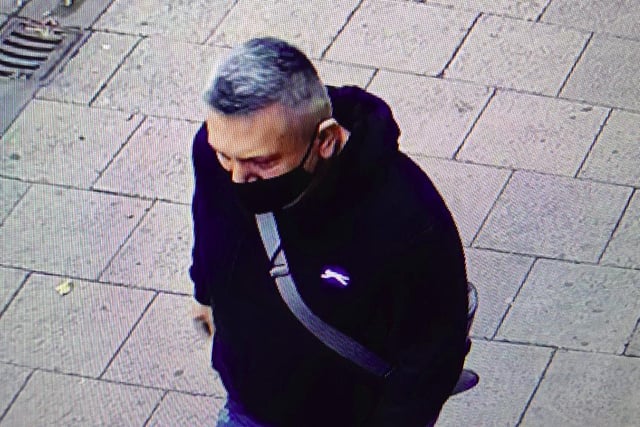 Officers in Rotherham want to speak to this man in connection with an incident in which an elderly man’s pension money was stolen.
At 10.15am on Friday, August 17, the victim, an 87-year-old man, withdrew a large amount of cash from the Post Office on Bridgegate.
Officers believe the victim was then followed by an unknown offender, as he made his way to the Admiral Casino on Effingham Street.
Once inside the casino, the offender stole the victim’s wallet before leaving the location.
Anyone with information is asked to call 101, quoting crime reference number 14/126386/21.