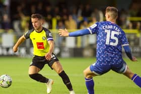 Josh Falkingham in action during Harrogate Town's Carabao Cup win over Carlisle United. Pictures: Matt Kirkham