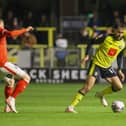 Levi Sutton's late goal proved to be a mere consolation strike as Harrogate Town were soundly-beaten by Mansfield Town on Tuesday evening. Pictures: Matt Kirkham