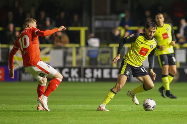 Levi Sutton's late goal proved to be a mere consolation strike as Harrogate Town were soundly-beaten by Mansfield Town on Tuesday evening. Pictures: Matt Kirkham