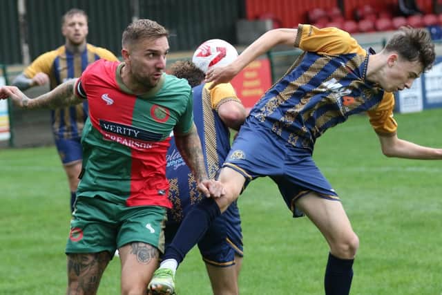 Striker Alex Burton bagged a quick-fire brace to help Harrogate Railway sink Kinsley Boys at Station View. Picture: Craig Dinsdale