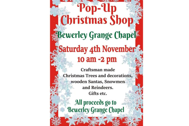 At the Pop-Up Christmas Shop located at Bewerley Grange Chapel, just outside Pateley Bridge will offer quality craftsman gifts on Saturday, November 4, between 10am and 2pm.