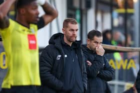 Harrogate Town manager Simon Weaver watches on from the sidelines at Wetherby Road.