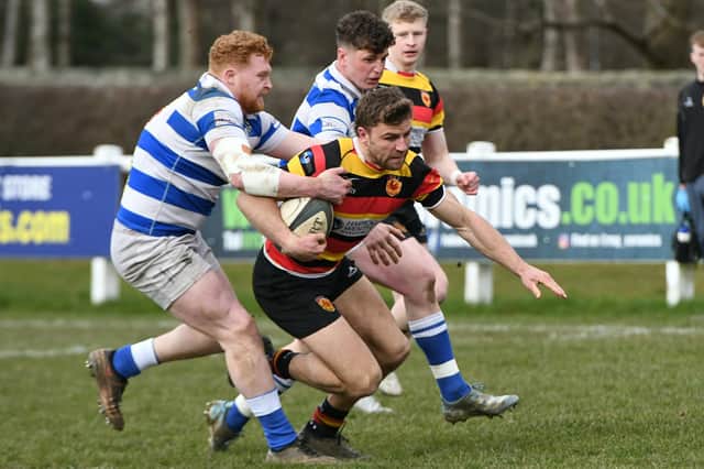 Kristan Dobson on the attack for Harrogate RUFC during Saturday's narrow home defeat to Tynedale. Picture: Daniel Kerr