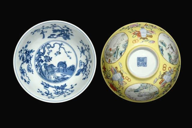 A Pair of Chinese Porcelain Yellow Ground Medallion Bowls, Daoguang Mark, sold for £90,000.