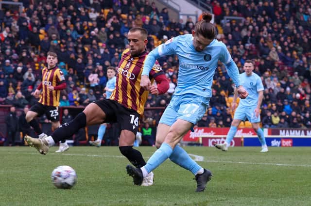 Ben Fox made his Harrogate Town debut during Saturday's 1-0 loss at Bradford City. Picture: Matt Kirkham