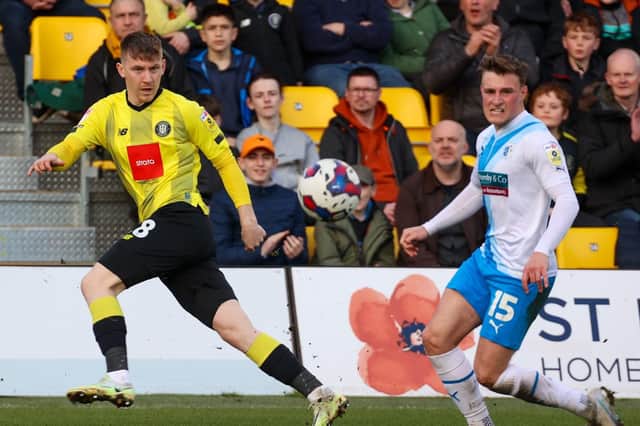 Matty Daly in action during Harrogate Town's 1-0 success over Barrow at the EnviroVent Stadium. Pictures: Matt Kirkham