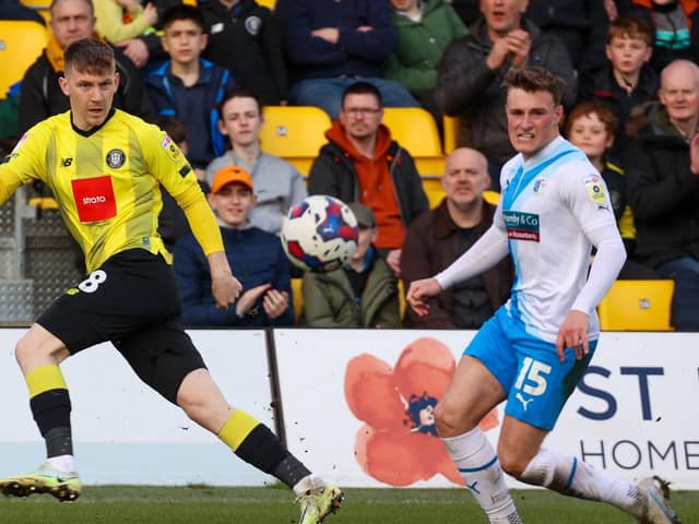 Matty Daly in action during Harrogate Town's 1-0 success over Barrow at the EnviroVent Stadium. Pictures: Matt Kirkham