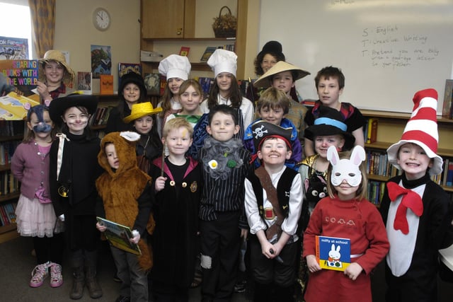 Ripon Cathedral School pupils and teacher Anita Oldham dressed up for World Book Day in 2010