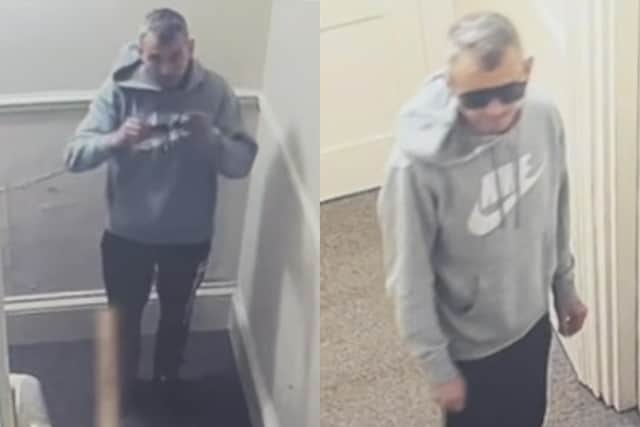 Police have released a CCTV image of a man after a block of flats was damaged in Harrogate