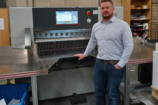 Anthony Wyvill with the new Polar115 High-Speed Precision Guillotine
