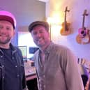 Paul Mirfin, right, during recording sessions for his band's new single with producer Jason Odle at Developing Sounds Studio in Harrogate.