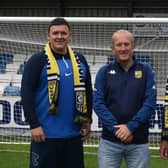 Tadcaster Albion's new management team of Craig Ogilvie, left, and Neil Sibson, right, pictured with Brewers chairman Andy Charlesworth. Pictures: John Clothier