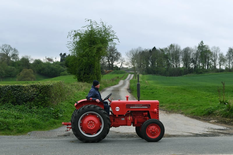 A vintage red tractor making its way around Galphay, Dallowgill Moor and Low Grantley