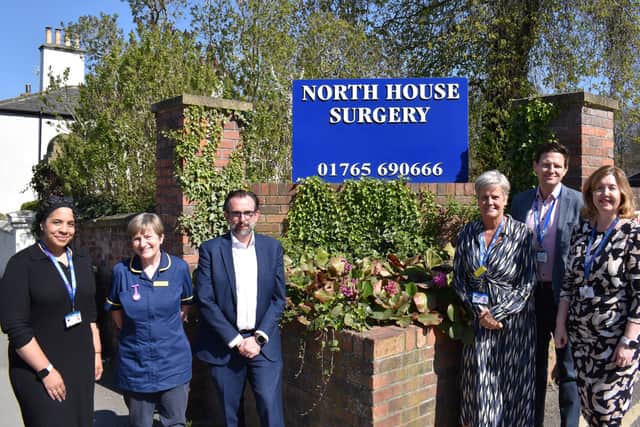 Pictured from left: Clare Collins, Operational Manager; Debbie Brown, Nursing and AHP Lead; Dr Pete Johnson, Lead Doctor; Alison Smith, HDFT’s Interim Executive Director Nursing Midwifery and AHPs; Russell Nightingale, HDFT’s Deputy Chief Executive and Chief Operating Officer; and Dr Jacqueline Andrews, HDFT’s Executive Medical Director.