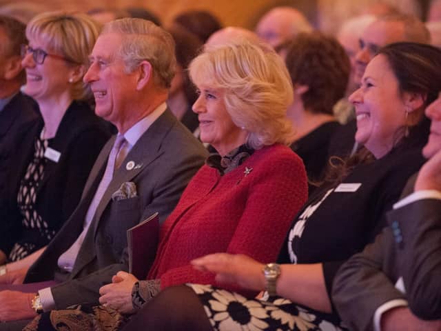 A royal visit to Harrogate - King Charles and Queen Camilla, with Fiona Movley, chair of Harrogate International Festivals, and Sharon Canavar, chief executive of Harrogate International Festivals, on either side of them. (Picture contributed)