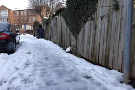 Pavements in Harrogate's residential streets and the town centre remain icy and treacherous, as this photograph taken today illustrates. (Picture Graham Chalmers)