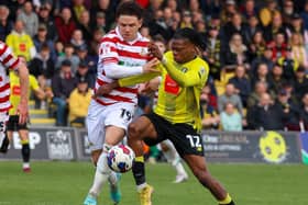 Harrogate Town forward Sam Folarin caused the Doncaster Rovers defence plenty of problems during Saturday's League Two clash at Wetherby Road. Pictures: Matt Kirkham
