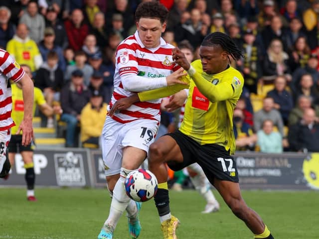 Harrogate Town forward Sam Folarin caused the Doncaster Rovers defence plenty of problems during Saturday's League Two clash at Wetherby Road. Pictures: Matt Kirkham