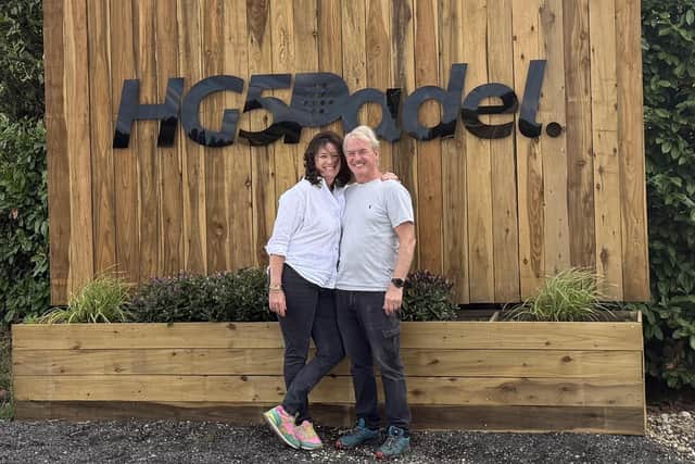 New padel courts to open near Knaresborough - HG5 owners Andy and Ione Cumming outside the new facility at Ferrensby. (Picture contributed)