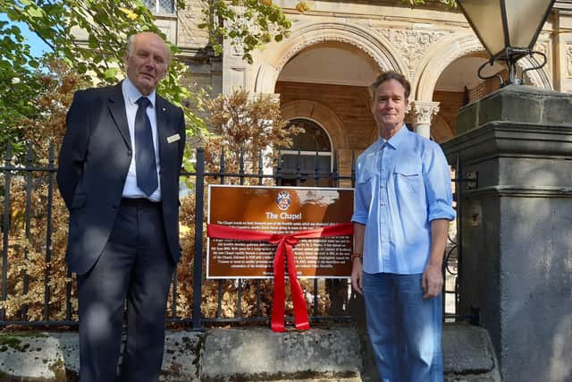 Mark Hinchliffe, owner of The Chapel, right, with Harrogate Civic Society committee member Andrew Brown at the unveiling of the 'brown plaque' erected with research by late Harrogate historian Malcolm Neesam.