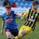 Knaresborough Town's Ewan Gregson, who bagged a brace against Maltby Main, in action for Knaresborough Town. Picture: Craig Dinsdale