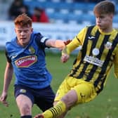 Knaresborough Town's Ewan Gregson, who bagged a brace against Maltby Main, in action for Knaresborough Town. Picture: Craig Dinsdale