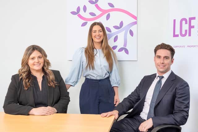 Disputes promotions at LCF Law Catherine Schofield, Bridie Johnson-Power and Andrew Donaldson.
