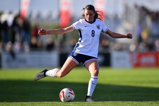 Ripon Grammar School's talented footballer Lottie Day, 15, represented England in all four matches at the Mondial Montaigu tournament in Nantes. (Picture contributed)
