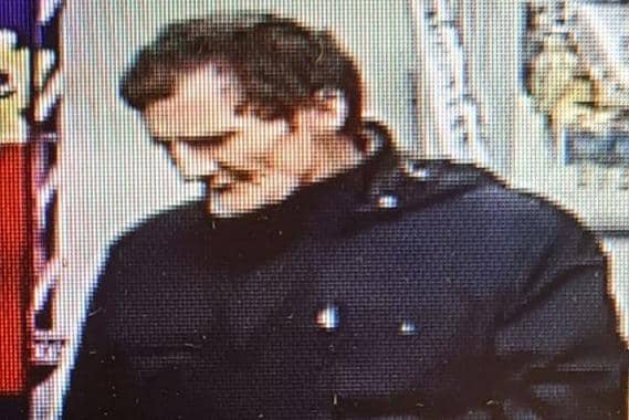 The police are searching for a man after coffee and body sprays were stolen from One Stop in Harrogate