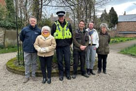 Pictured from left to right are North Yorkshire Council’s community safety officer, Paul Roberts; North Yorkshire Council’s elected member for the Ripon Ure Bank and Spa division, Coun Barbara Brodigan; North Yorkshire Police’s police community support officer, Phil Wright; chairman of Ripon in Bloom, Chris Searle; Ripon BID manager, Lilla Bathurst; and Ripon Civic Society’s Mandy Whitehead