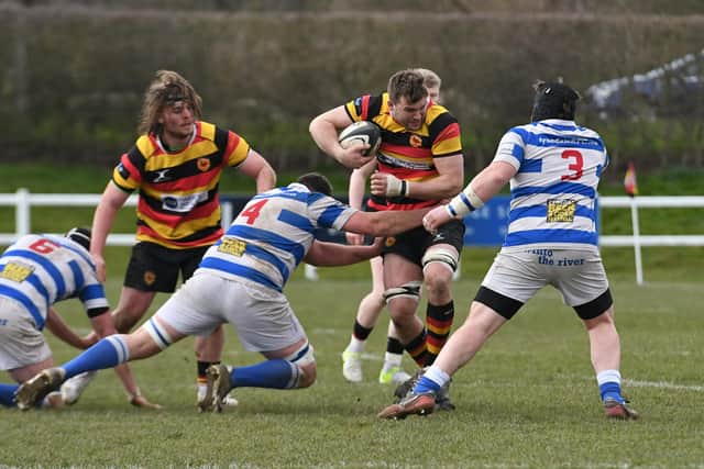Will Hill scored two first-half tries during Harrogate RUFC's National Two North clash with Tynedale. Picture: Daniel Kerr