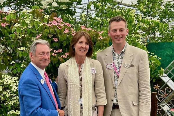 Gold medal success - Newby Hall's Lucinda Compton and Lawrence Wright with TV gardener Alan Titchmarsh at RHS Chelsea Flower Show. (Picture contributed)