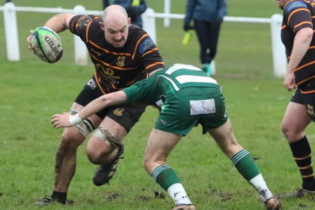 Pete Millward on the charge during Harrogate Pythons' Yorkshire One draw at Beverley.