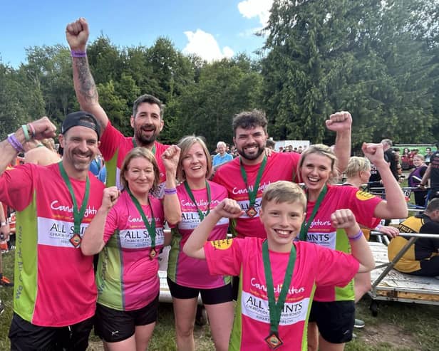 The All Saints CE Primary School Kirkby Overblow team at the Knaresborough Bed Race which did so well in the race - and raised nearly £3,000 for charity. (Picture contributed)