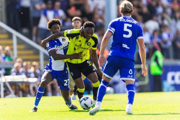 Harrogate Town striker Shawn McCoulsky on the attack during Saturday's 1-0 win at Bristol Rovers. Picture: Dan Minto/ProSportsImages