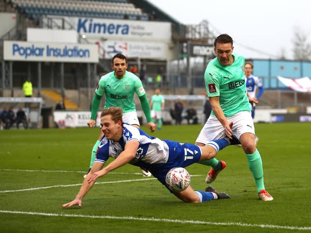 James Daly wins a penalty for Bristol Rovers during an FA Cup clash with Darlington back in 2020. Picture: Michael Steele/Getty Images