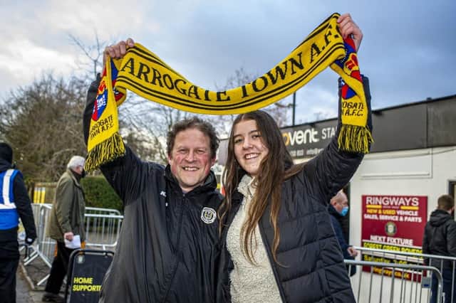 Harrogate Town supporters Dave and Molly Worton outside Wetherby Road.