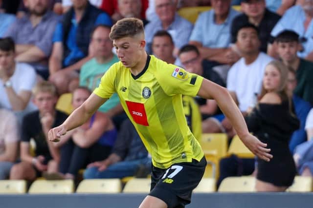 Josh Austerfield in action for Harrogate Town. Picture: Matt Kirkham
