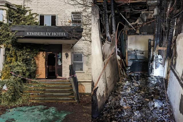 These pictures show the devastating aftermath of a fire at the former Kimberley Hotel (Credit: Harrogate Fire Station)
