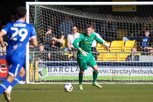 On-loan Ipswich Town goalkeeper Henry Gray gave away a late penalty as Harrogate Town were beaten 3-2 by Bristol Rovers despite twice taking the lead. Picture: Matt Kirkham