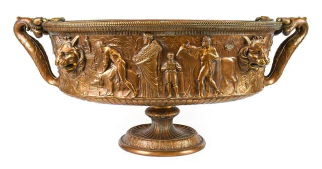 After Ferdinand Levillain (1837-1905). A patinated bronze “Neo-Grec” jardiniere – estimate: £1,500-2,500