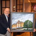 Harrogate man David Palmer and artist Paul Mirfin with a painting of a tree that King Charles planted in Harrogate year ago. The painting is a present to King Charles for his birthday from David. (Picture Gerard Binks)
