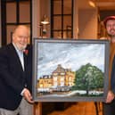 Harrogate man David Palmer and artist Paul Mirfin with a painting of a tree that King Charles planted in Harrogate year ago. The painting is a present to King Charles for his birthday from David. (Picture Gerard Binks)