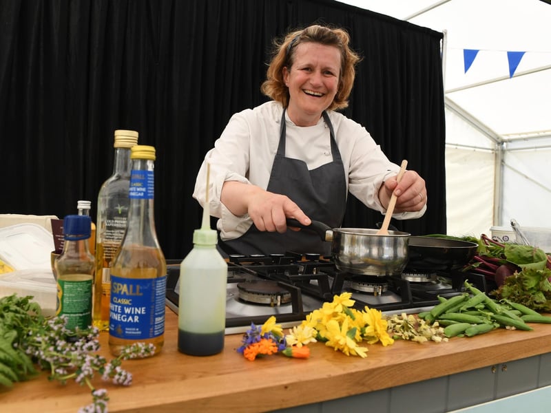 Stephanie Moon during her cooking demonstration in the Live Cookery Theatre tent at the festival