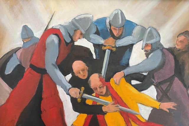A stunning illustration created by Mike Harford-Cross to depict the brutal murder of Thomas Becket during the reign of Henry II and used as the motif for his new play. (Picture contributed)