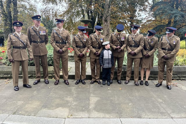 Six year old Shane Weidemann meeting his idols on Remembrance Day thanks to the 21 Engineer Regiment in Ripon.