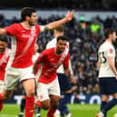 Anthony O'Connor celebrates after scoring an FA Cup goal for League One Morecambe against Premier League Tottenham Hotspur last season. Picture: Alex Davidson/Getty Images